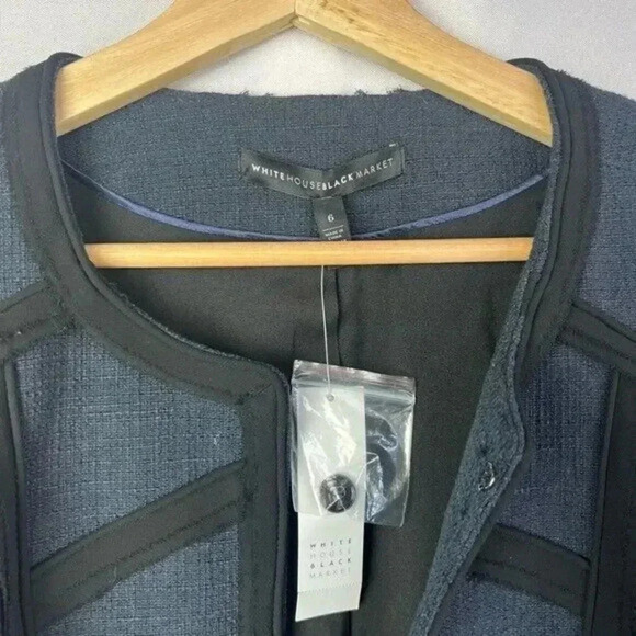 White House Black Market WHBM Navy Blue Tweed Crop Jacket 6 - Picture 5 of 5